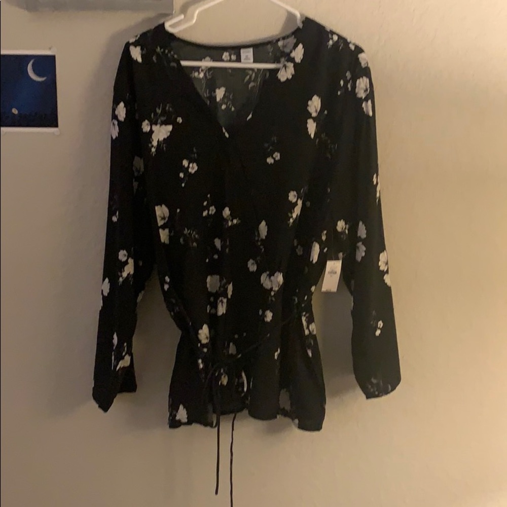 Black blouse with white floral design